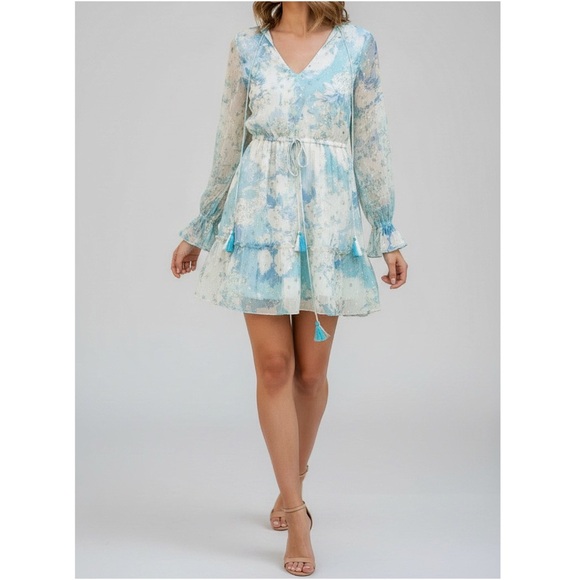 HEMANT & NANDITA Kaiyo Long Sleeves Mini Dress, Turquoise Blue, Small - Picture 4 of 11